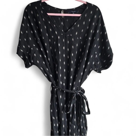 Madewell Black Perimeter Diamond Patterned Short Sleeve Romper size medium - Picture 2 of 2